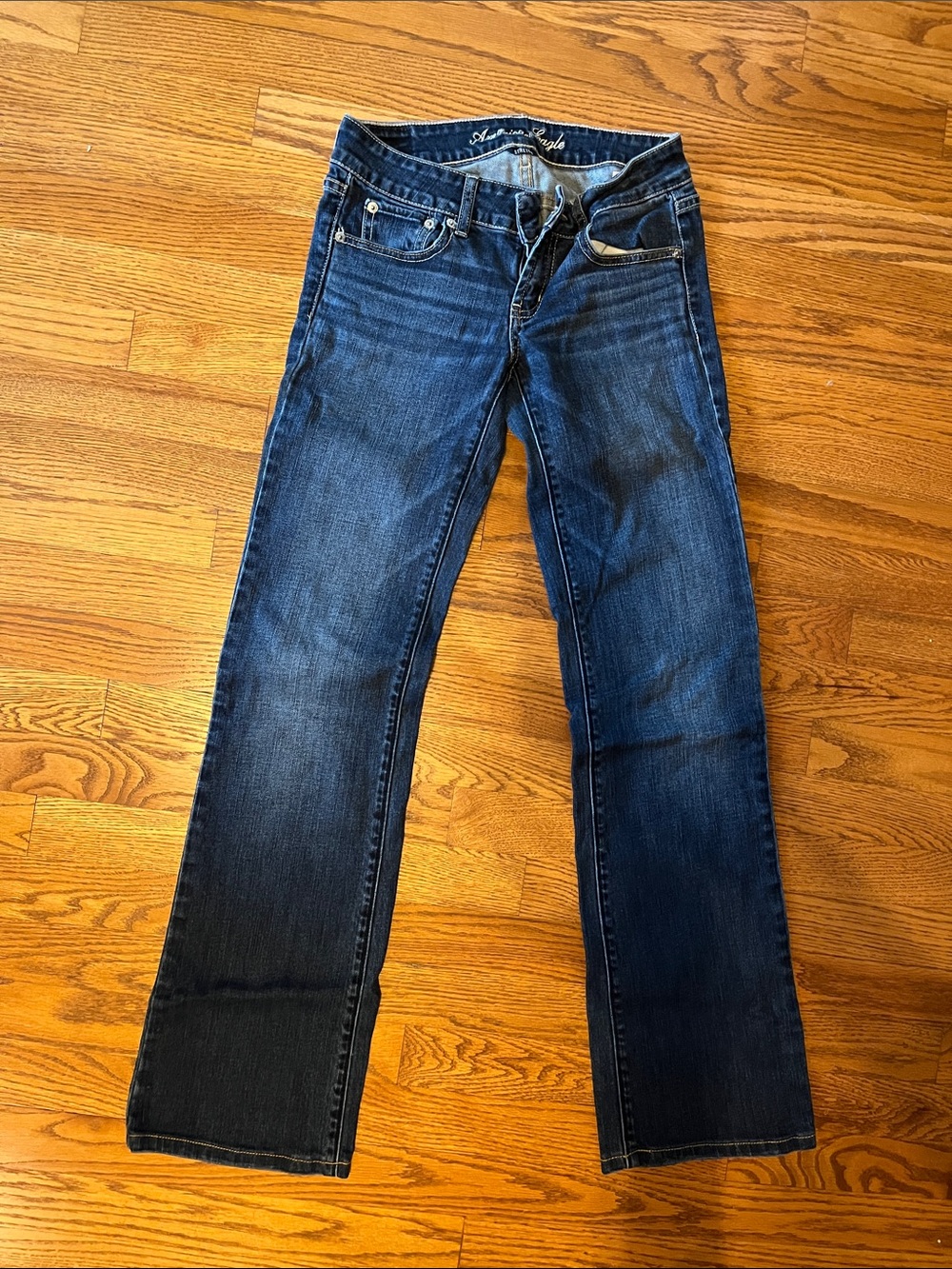 Vintage American Eagle Outfitters Dark Blue Flare Jeans - Wide Leg